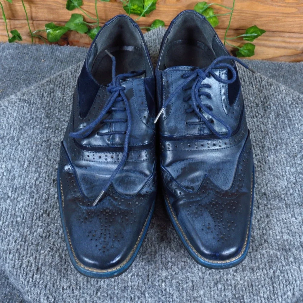 Amali 054872 Mens Wingtip Oxford Size 8 Formal Dress Shoe Navy Blue Synthetic